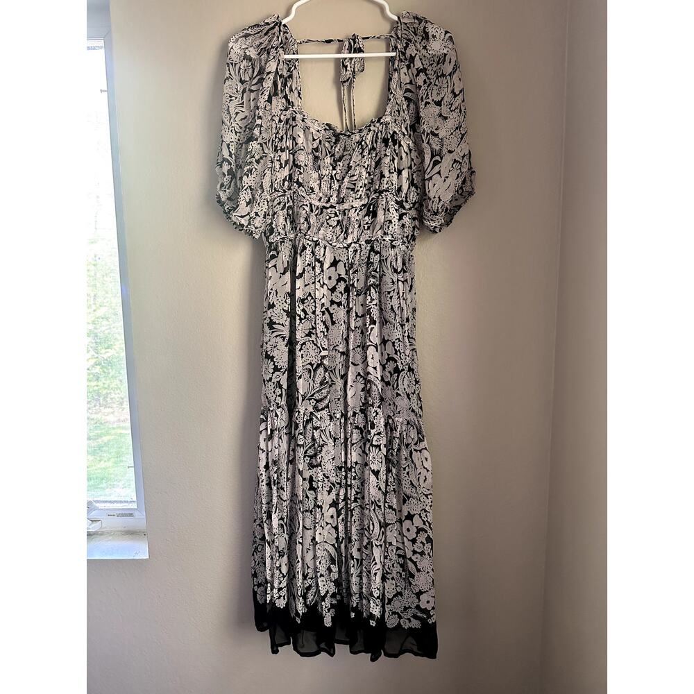 Anthropologie Floral Puff Sleeve Midi Dress Cottagecore Boho Romantic - Size M